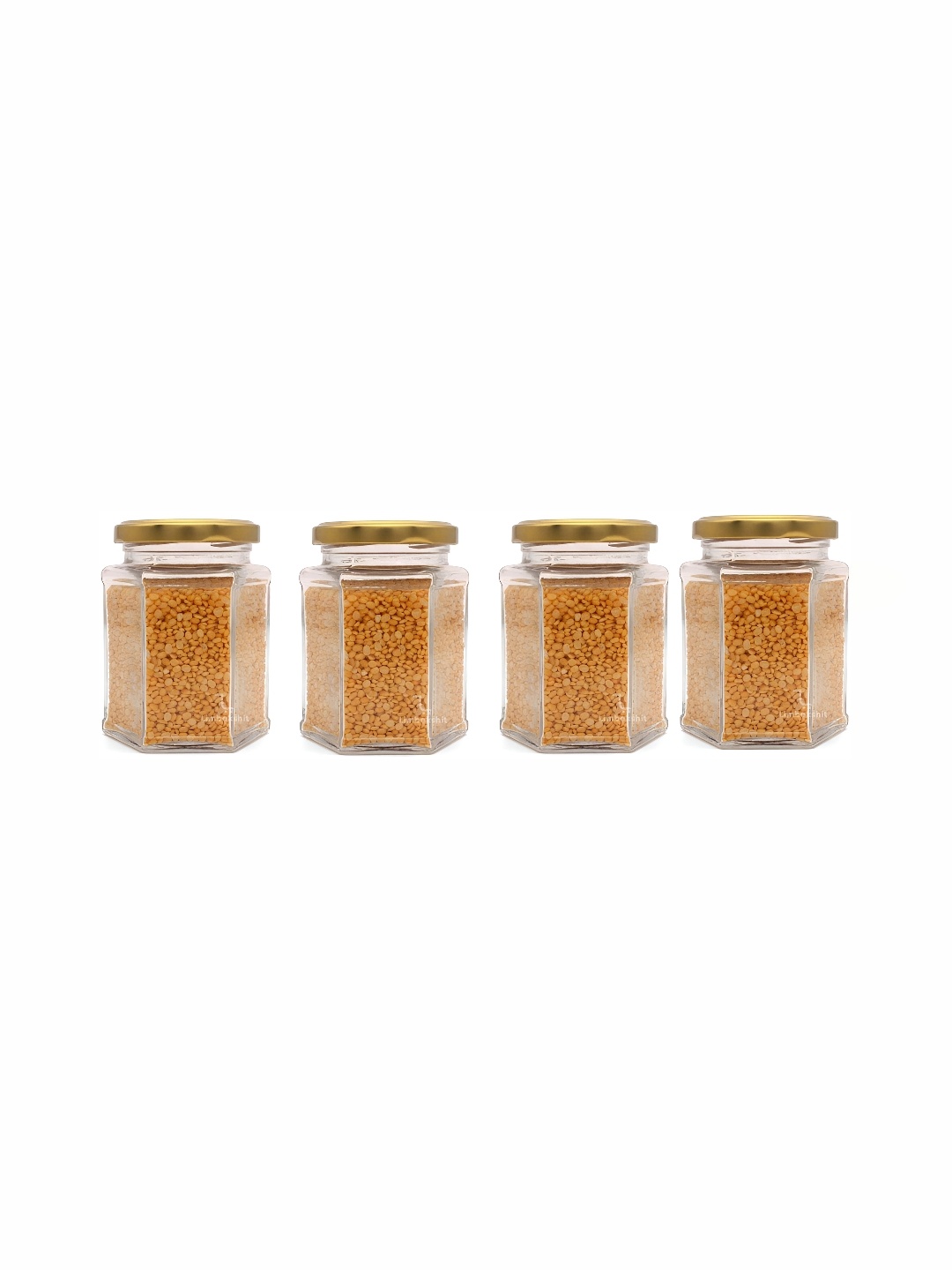 

1ST TIME Transparent & Gold Toned 4 Pcs Glass Container With Lid