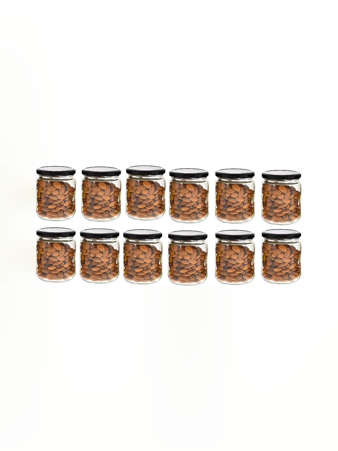 

1ST TIME Transparent & Black 12Pcs Glass Jar with Lid 500ml Each