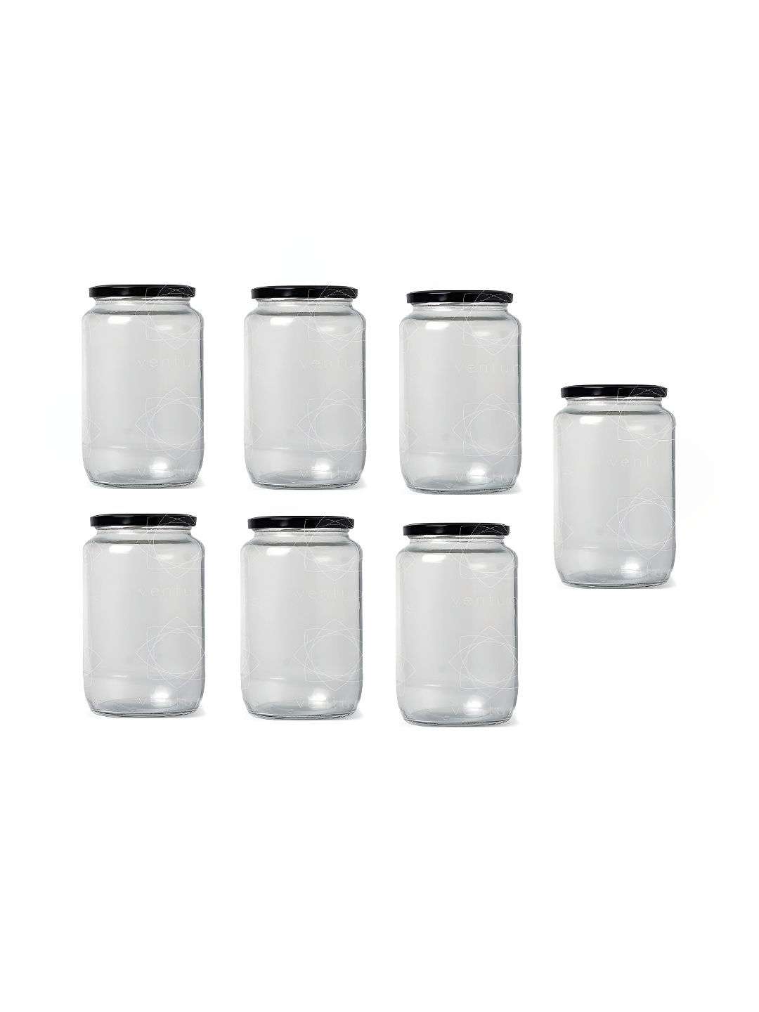 

1ST TIME Transparent & Black 7 Pieces Glass Storage Jar
