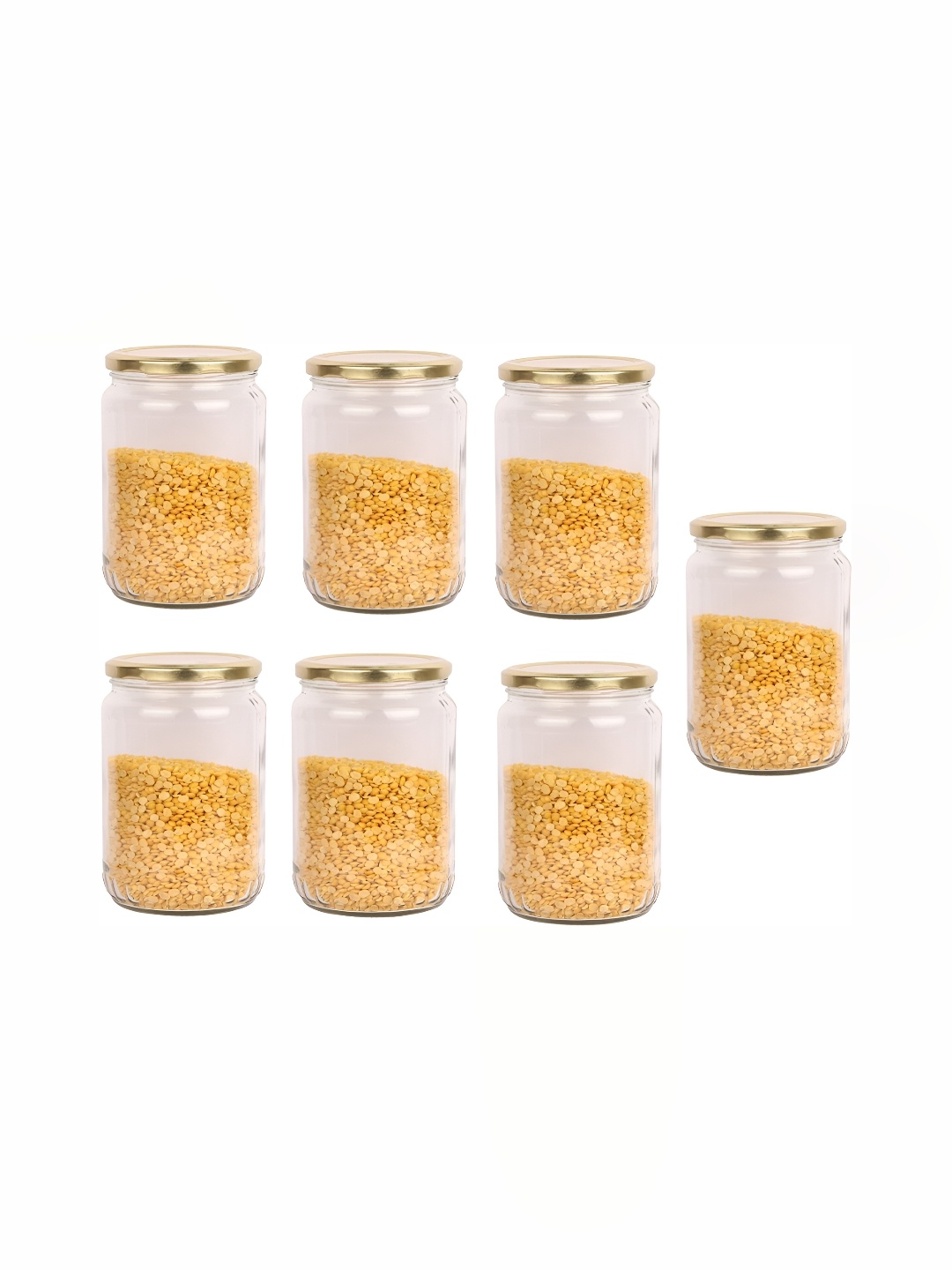 

1ST TIME Transparent & Gold-Toned 7Pcs Dishwasher Safe Glass Containers 1L