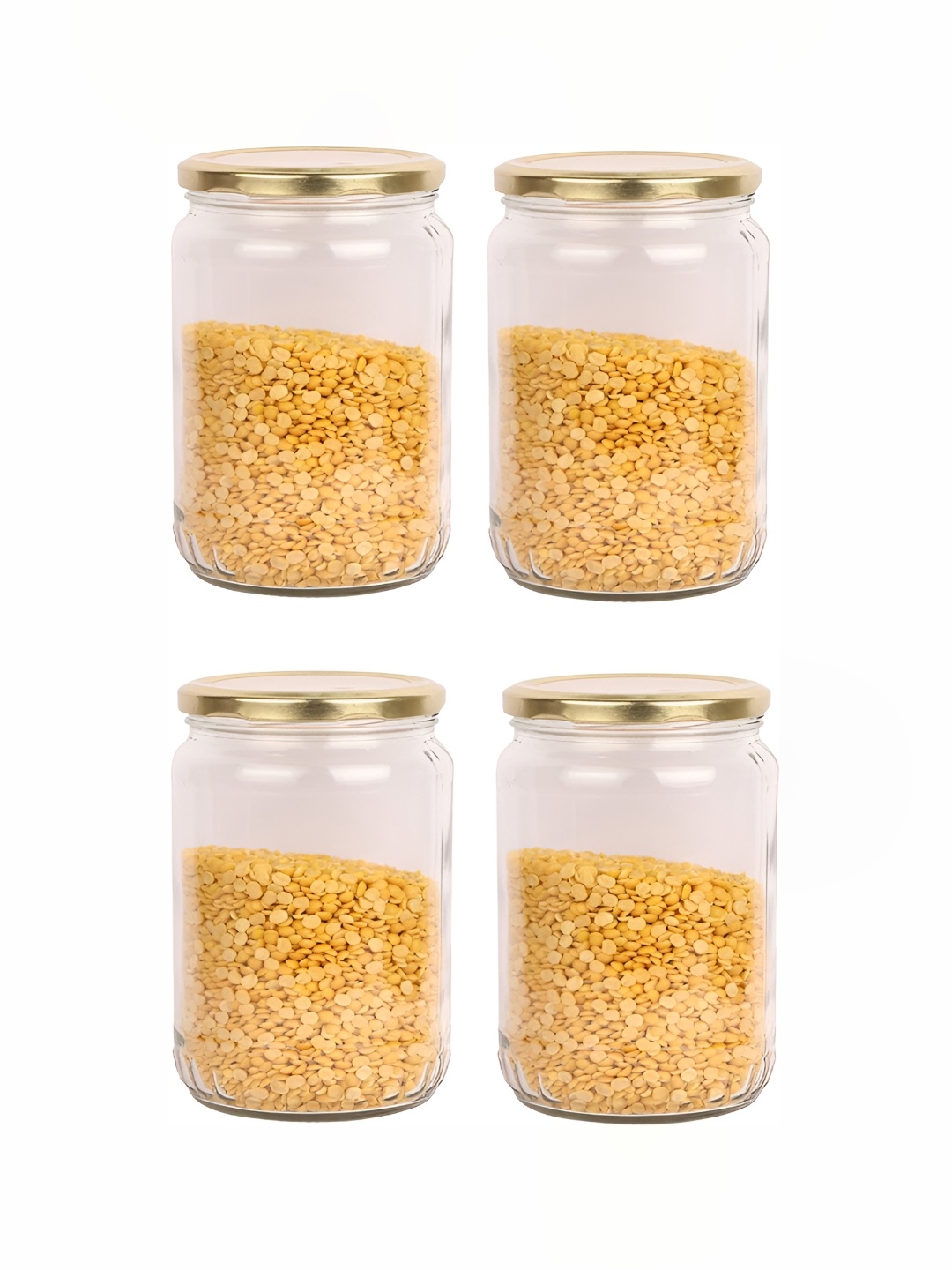 

1ST TIME Transparent & Gold-Toned 4Pcs Dishwasher Safe Glass Containers 1L