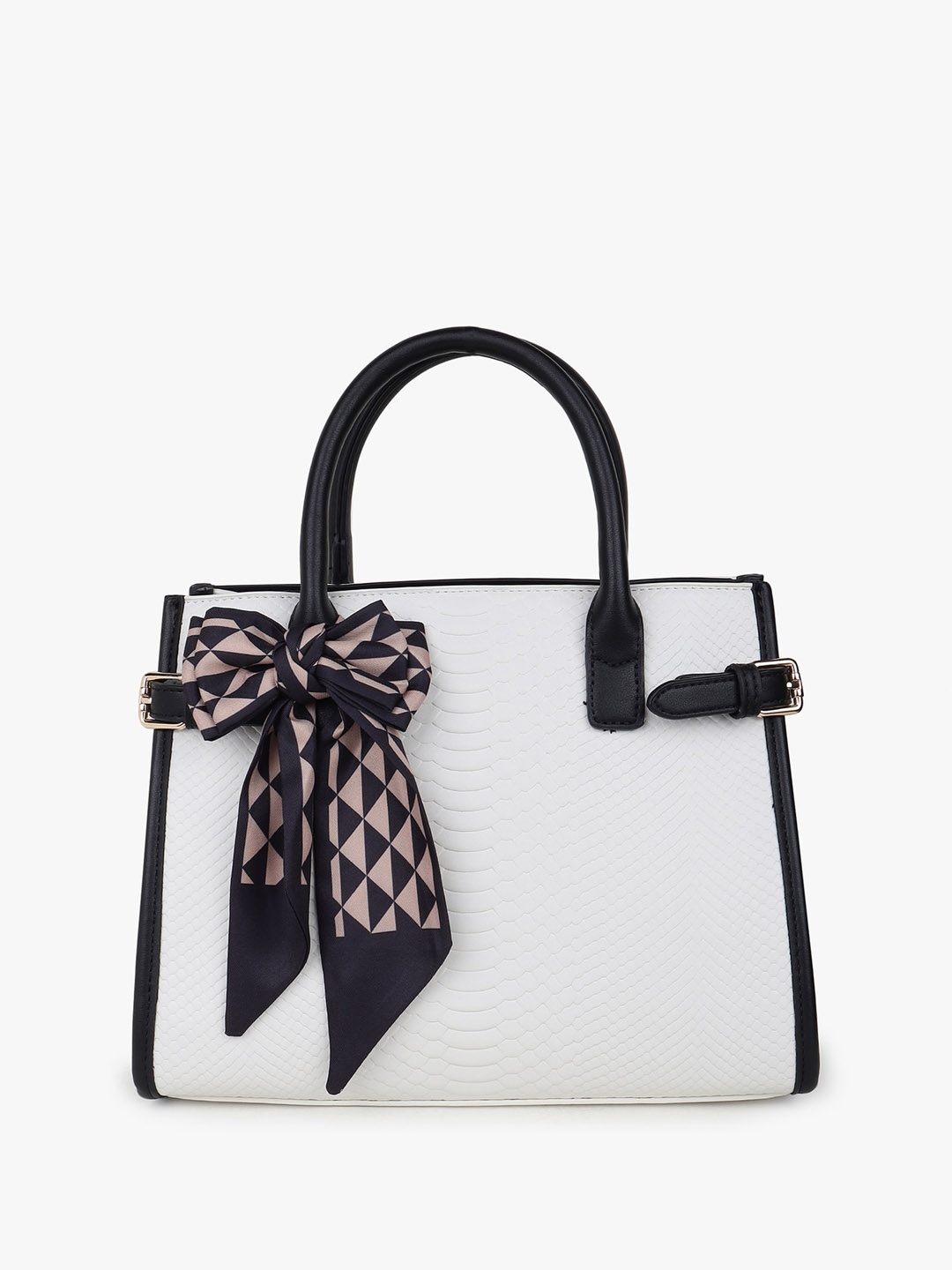 

Carlton London Textured Structured Handheld Bag With Scarf, Black