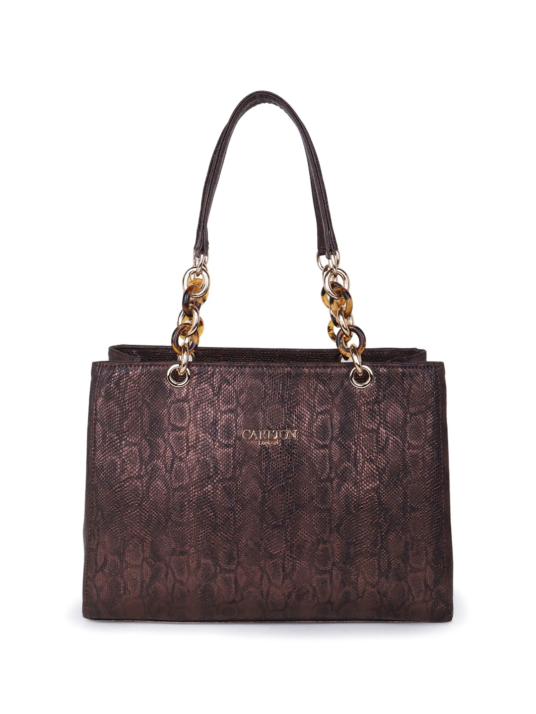 

Carlton London Animal Printed Synthetic Leather Structured Handheld Bag, Coffee brown