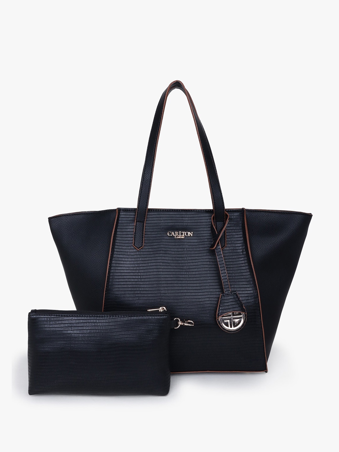 

Carlton London Textured Structured Handheld Bag, Black