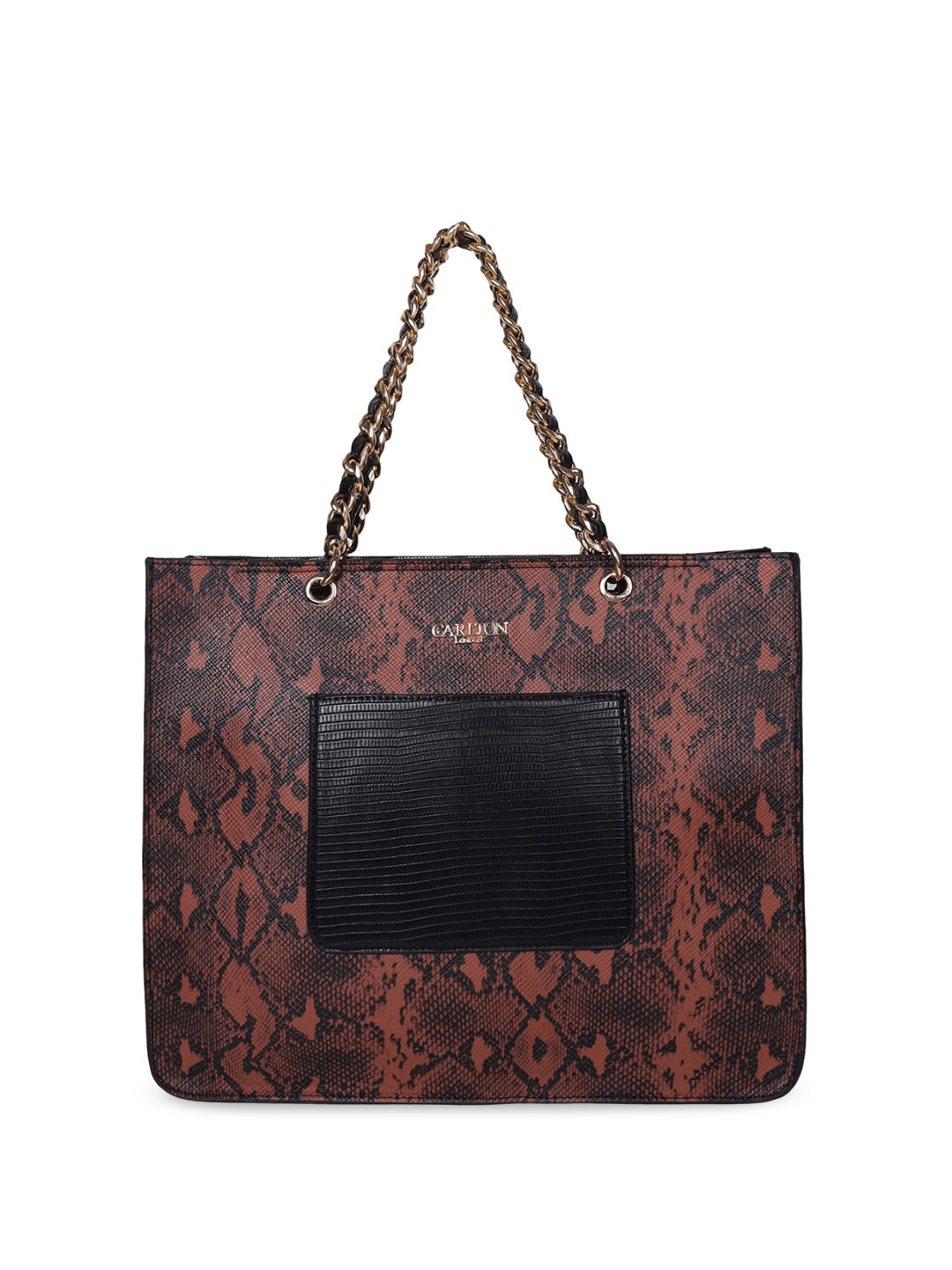 

Carlton London Animal Printed Leather Oversized Handheld Bag, Tan
