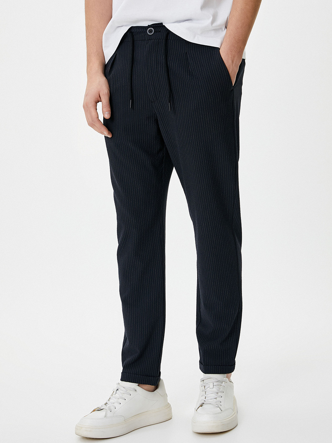 

Koton Men Mid-Rise Vertical Striped Slim Fit Regular Trouser, Blue