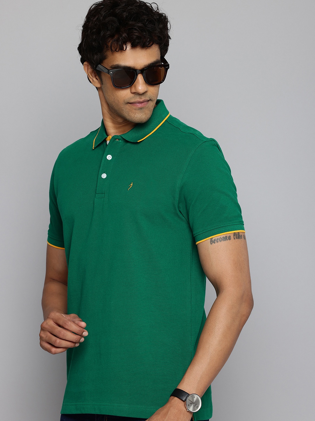

Indian Terrain Pure Cotton Polo Collar Casual T-shirt, Green