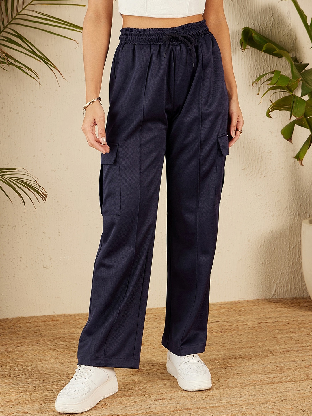 

Marie Claire Women High-Rise Regular Trousers, Navy blue