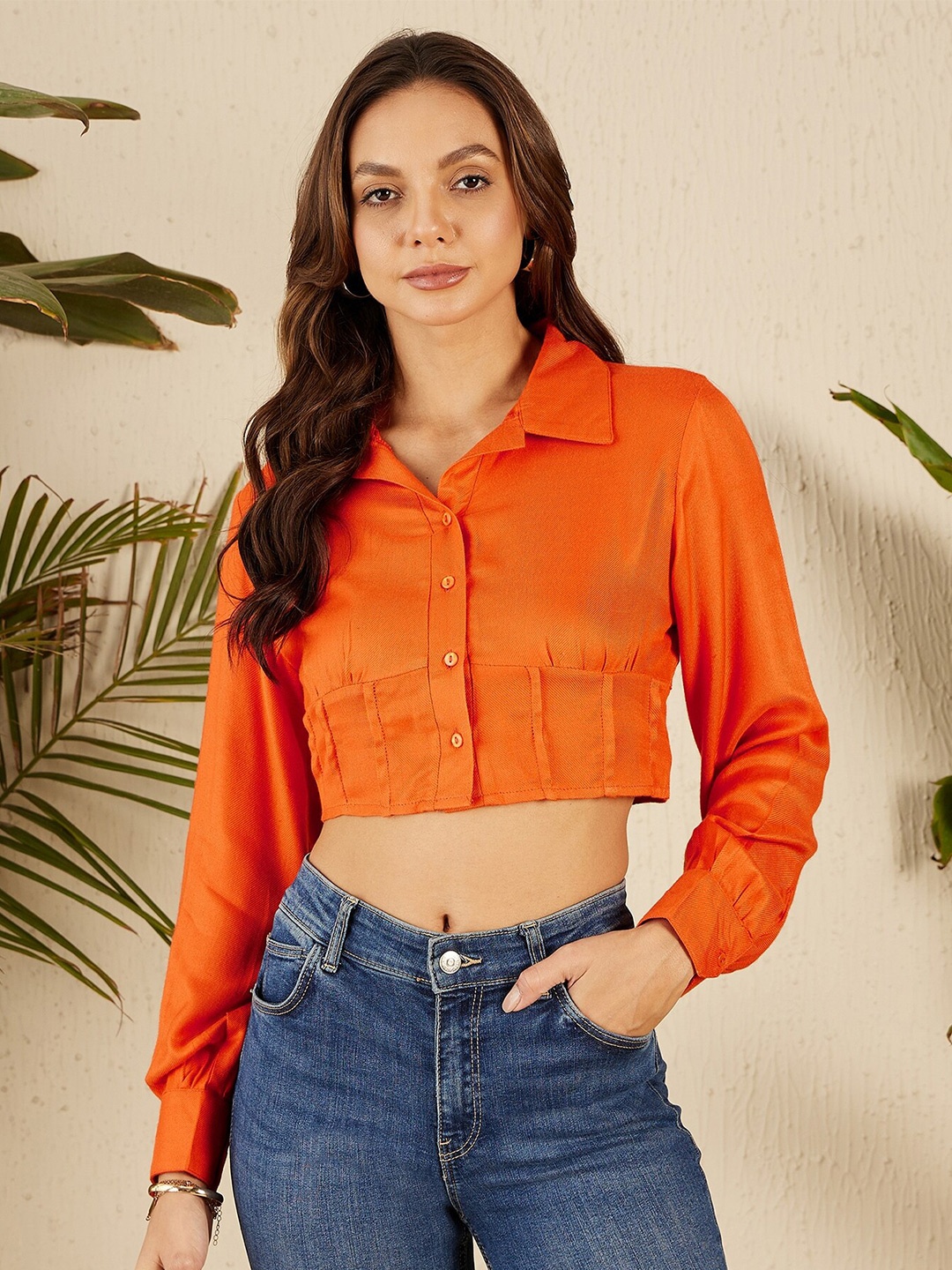 

Marie Claire Spread Collar Opaque Casual Shirt, Orange