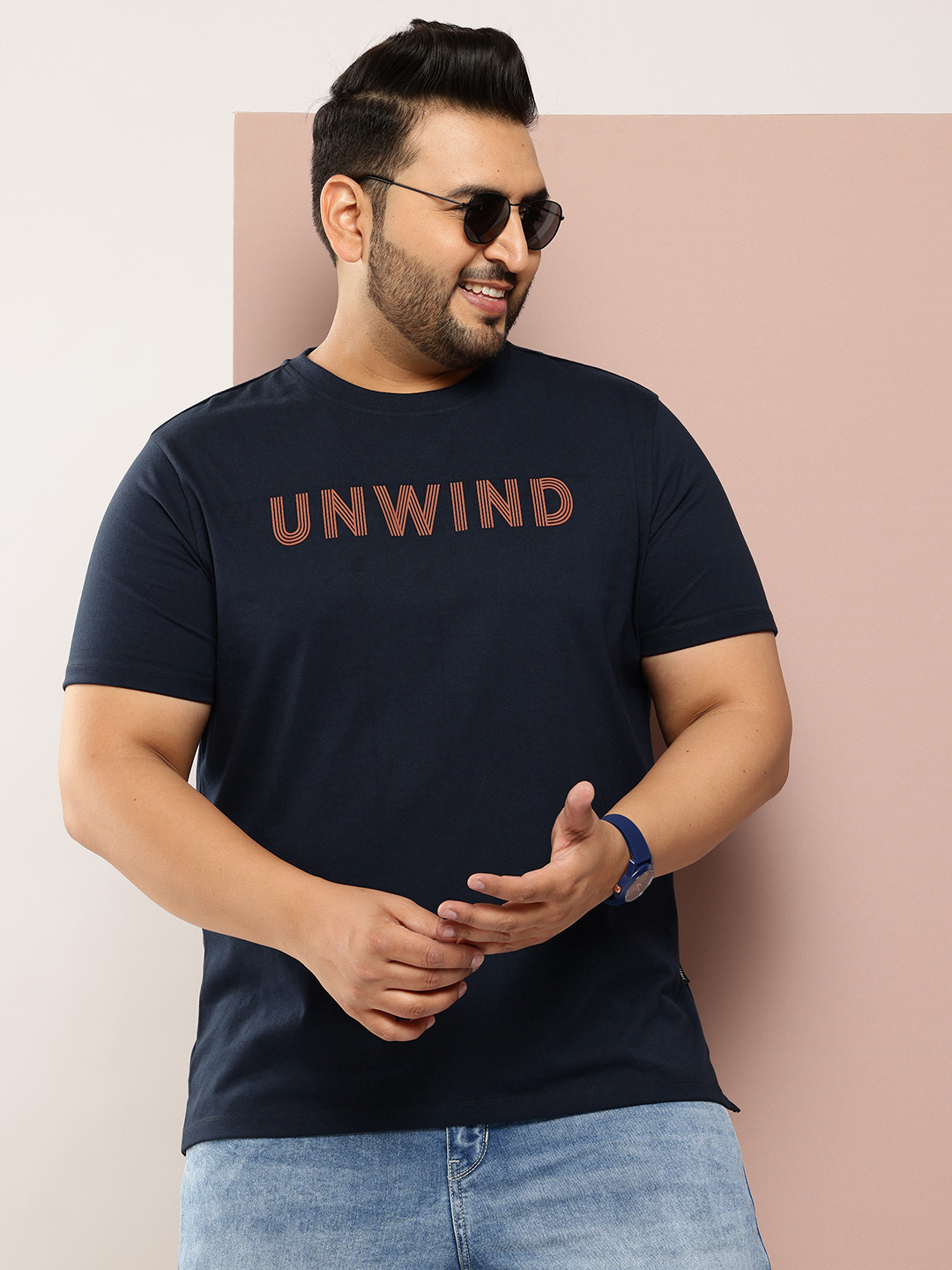 

Sztori Men Plus Size Typography Printed Pure Cotton Bio Finish T-shirt, Navy blue
