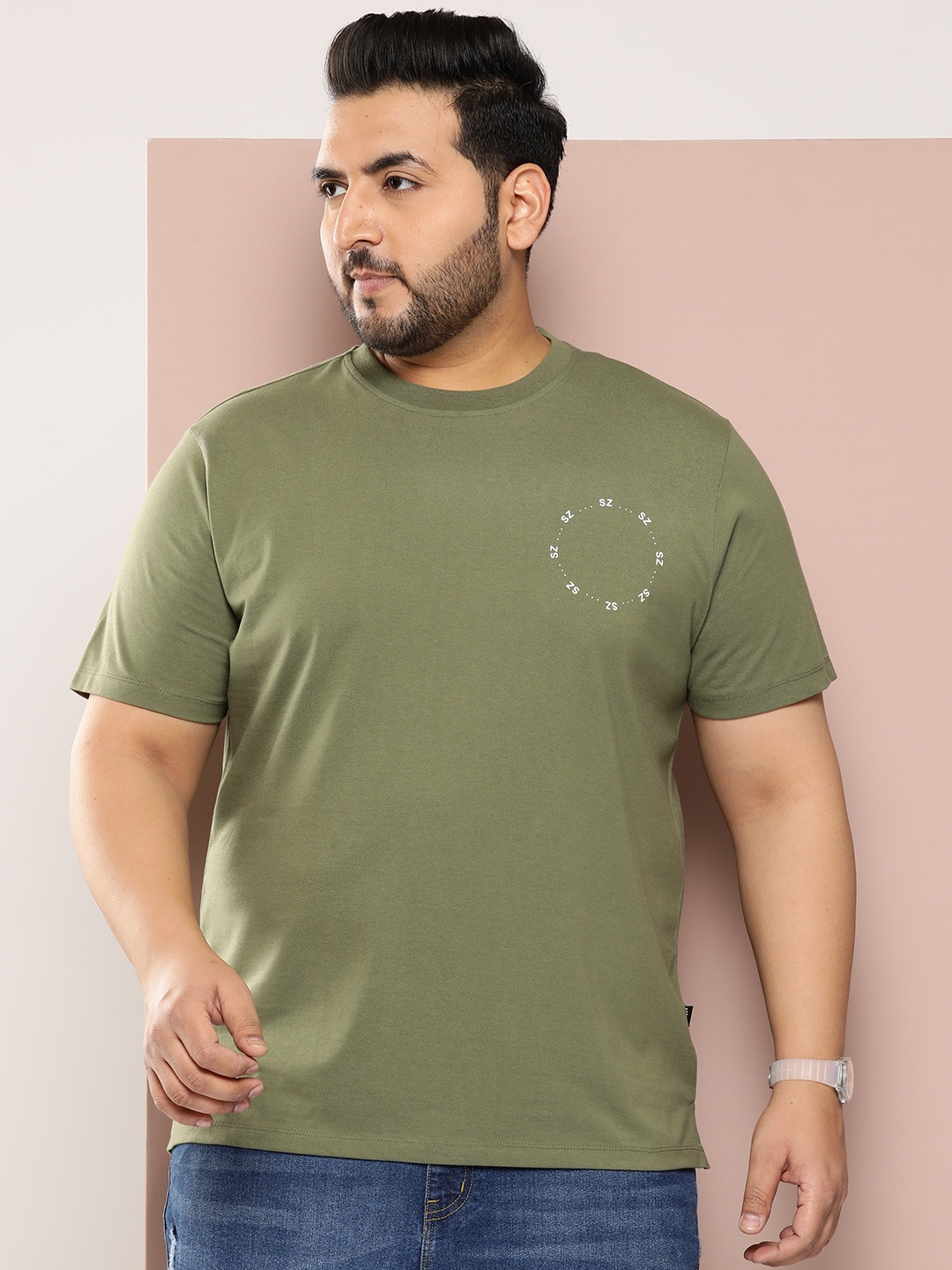 

Sztori Men Plus Size Graphic Printed Bio Finish T-shirt, Green