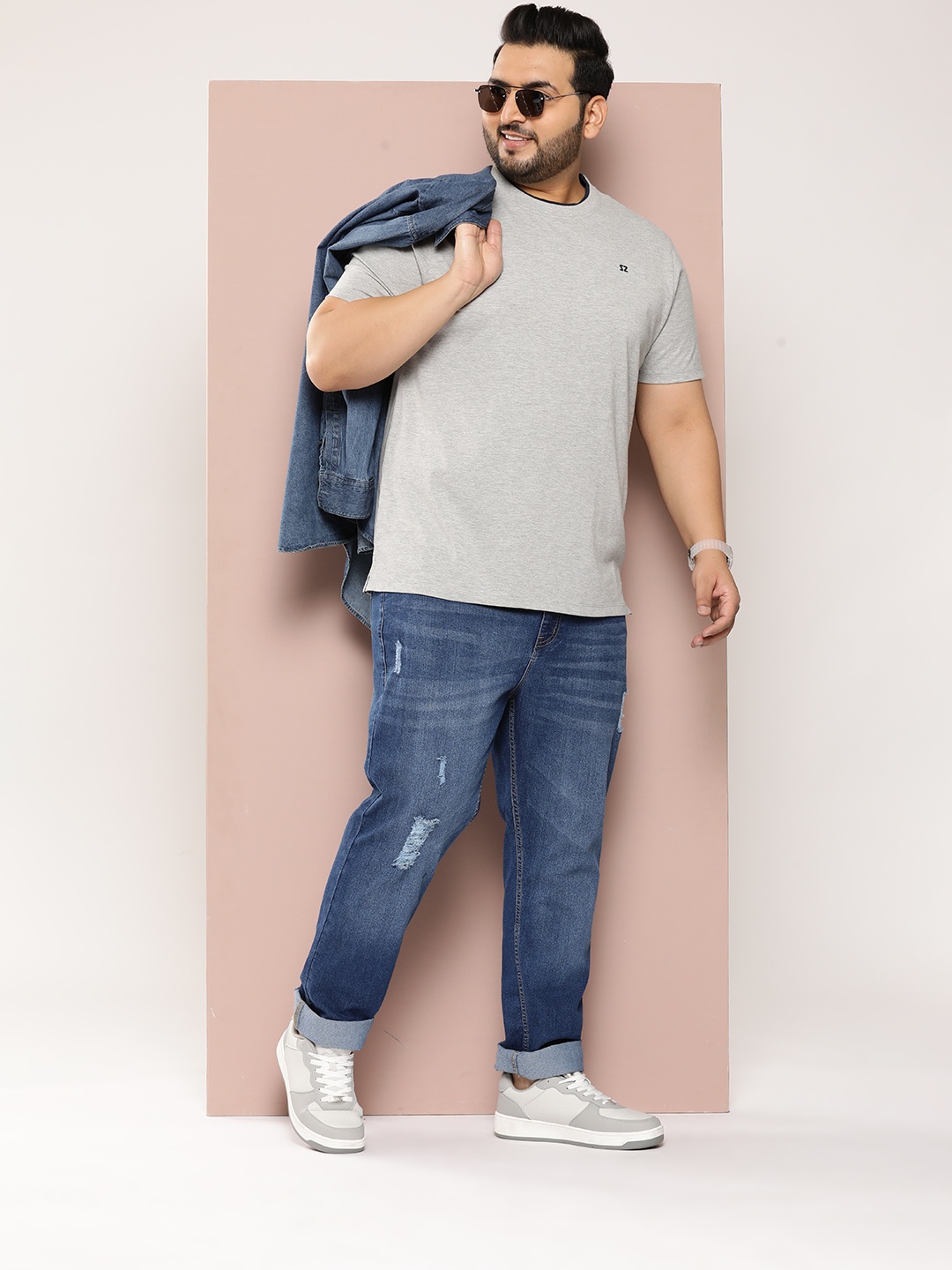 

Sztori Men Plus Size Solid Bio Finish T-shirt, Grey melange