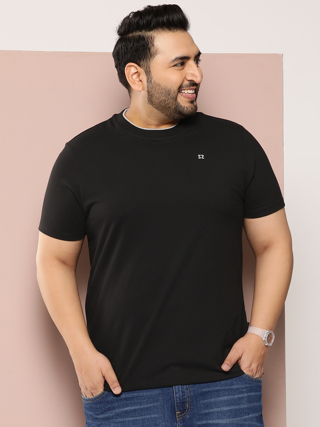 

Sztori Men Plus Size Solid Bio Finish T-shirt, Black