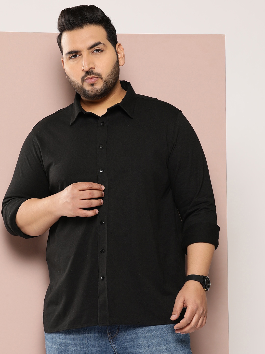 

Sztori Plus Size Men Classic Pure Cotton Casual Shirt, Black