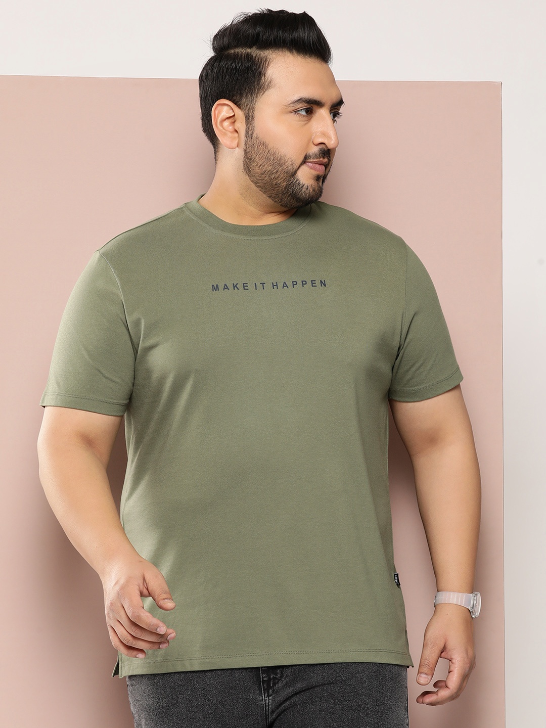 

Sztori Men Plus Size Typography Printed Bio Finish T-shirt, Green