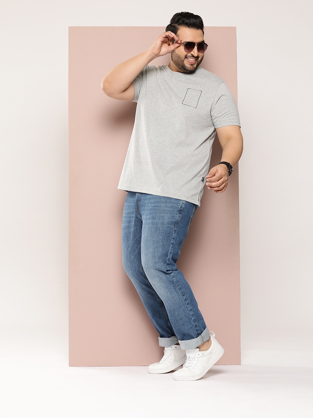 

Sztori Men Plus Size Graphic Printed Bio Finish T-shirt, Grey melange