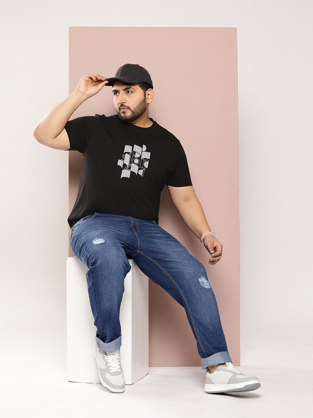 

Sztori Men Plus Size Graphic Printed Bio Finish T-shirt, Black