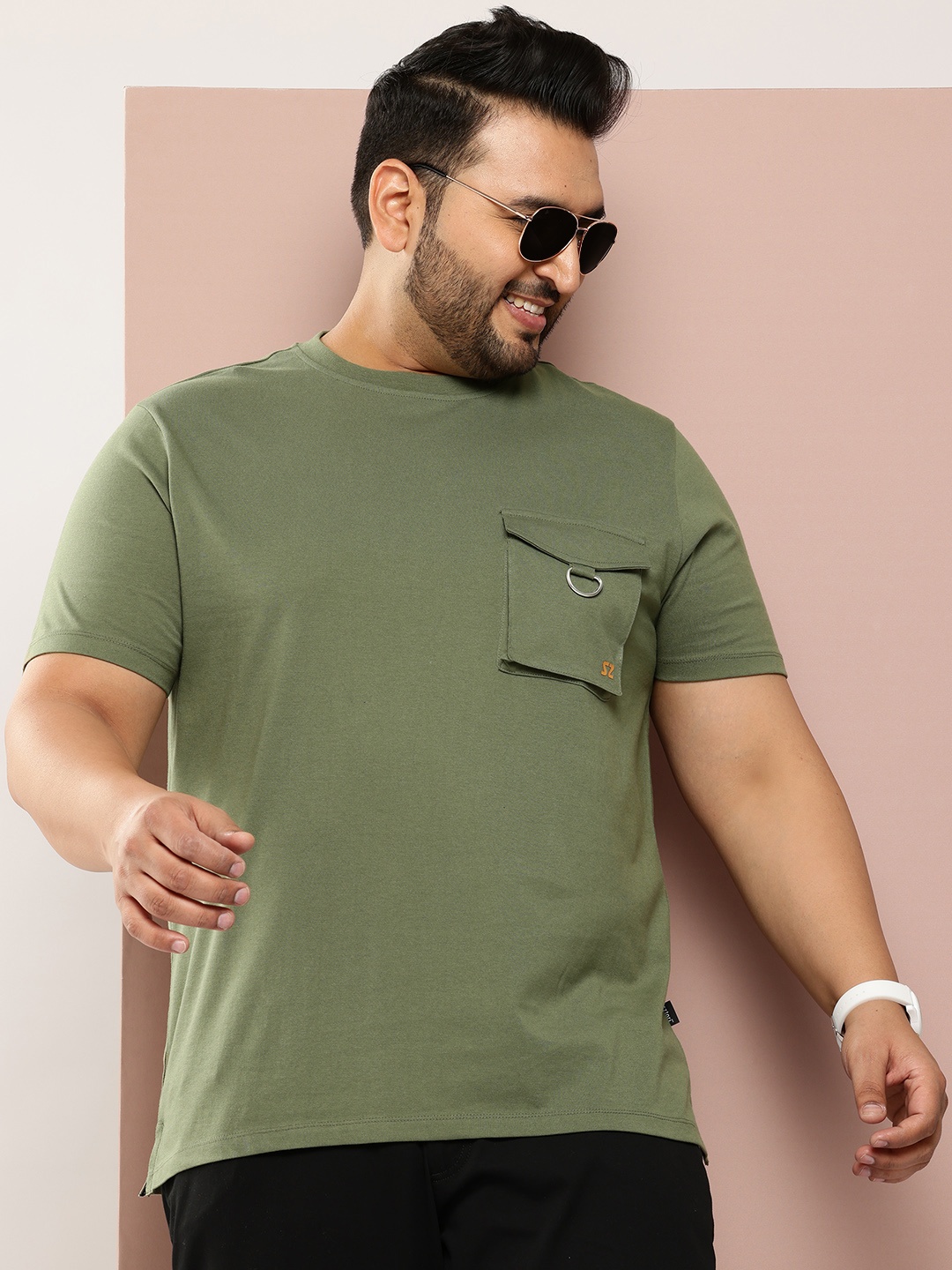 

Sztori Men Plus Size Pure Cotton Bio Finish T-shirt, Olive
