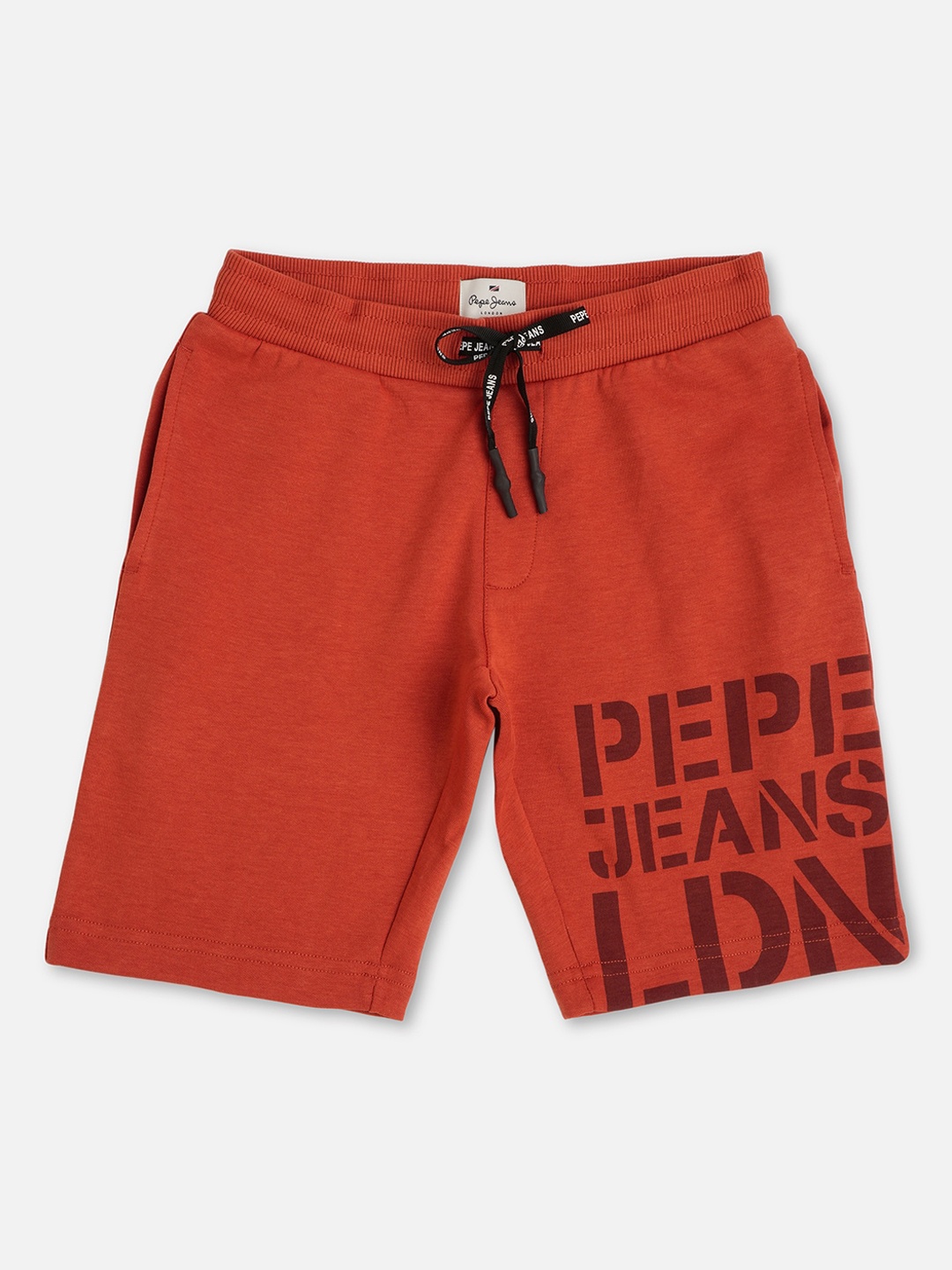 

Pepe Jeans Boys Typography Printed Loose Fit Shorts, Rust