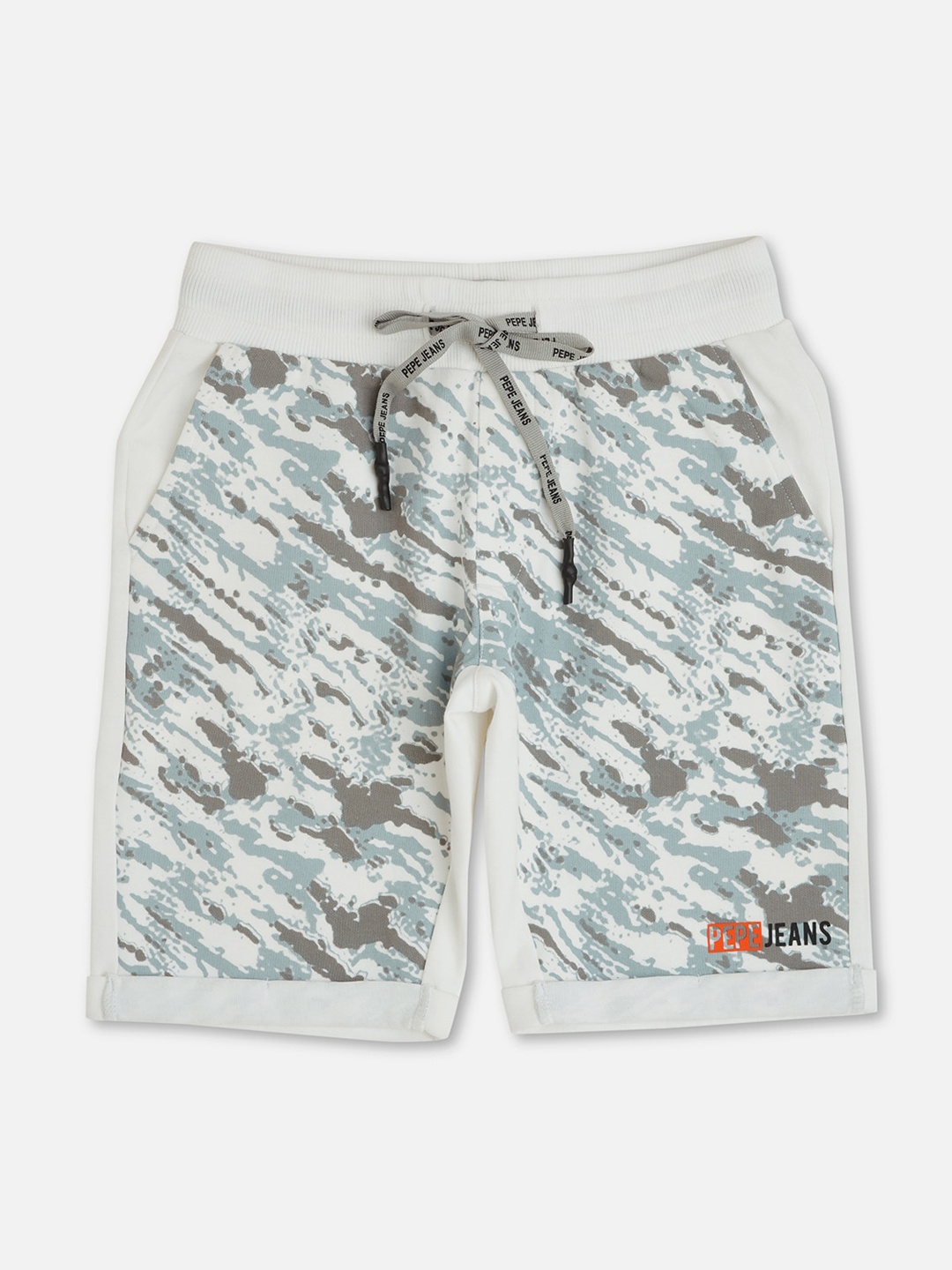 

Pepe Jeans Boys Camouflage Printed Loose Fit Shorts, Off white