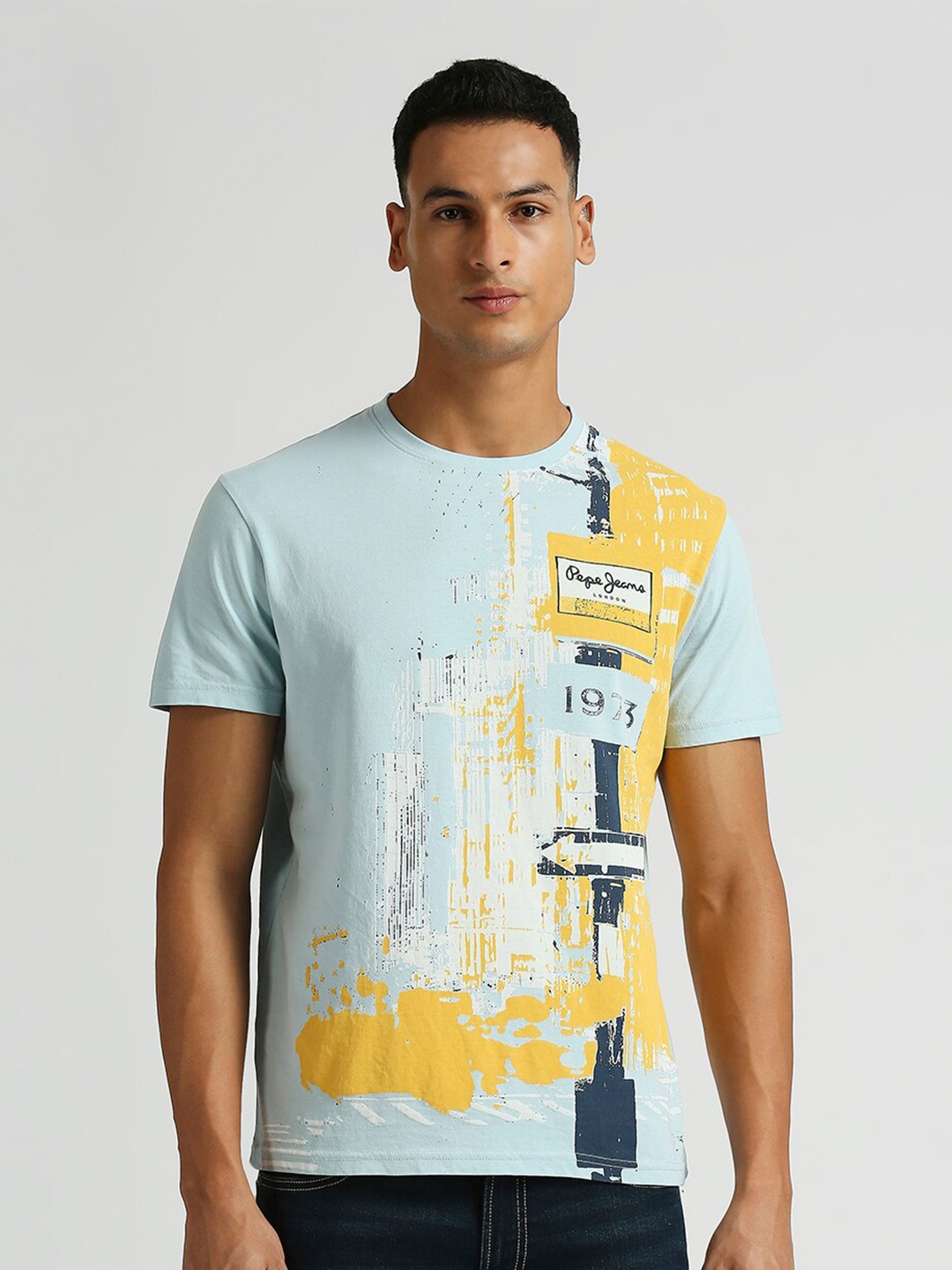 

Pepe Jeans Graphic Printed Pure Cotton Slim Fit T-shirt, Blue