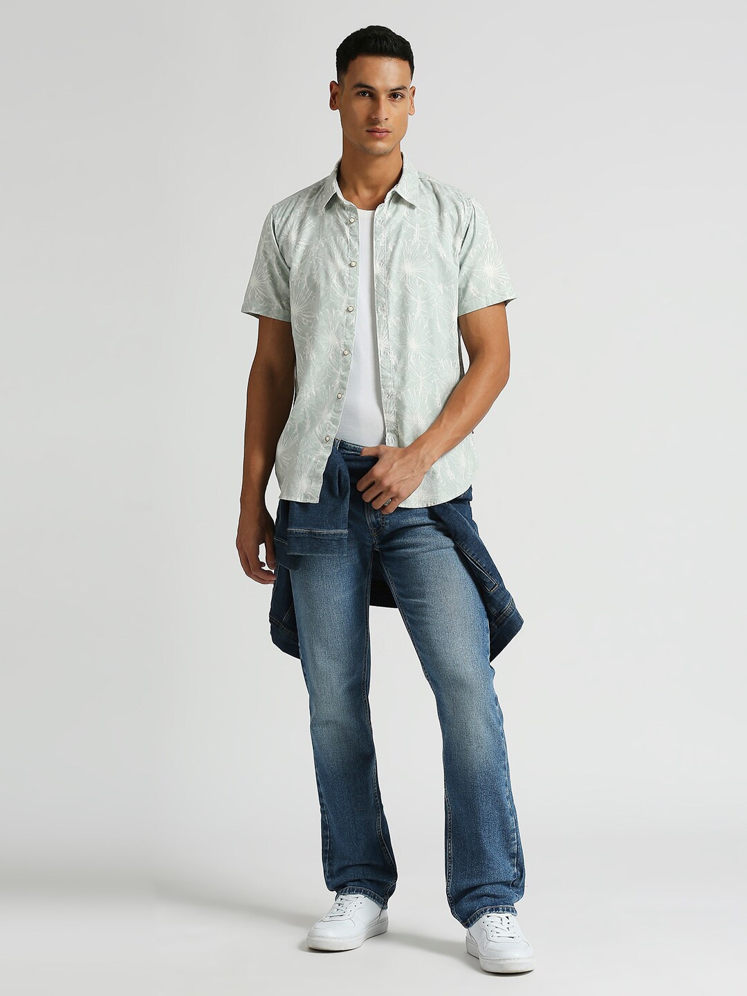 

Pepe Jeans Floral Printed Spread Collar Curved Cotton Casual Shirt, Green