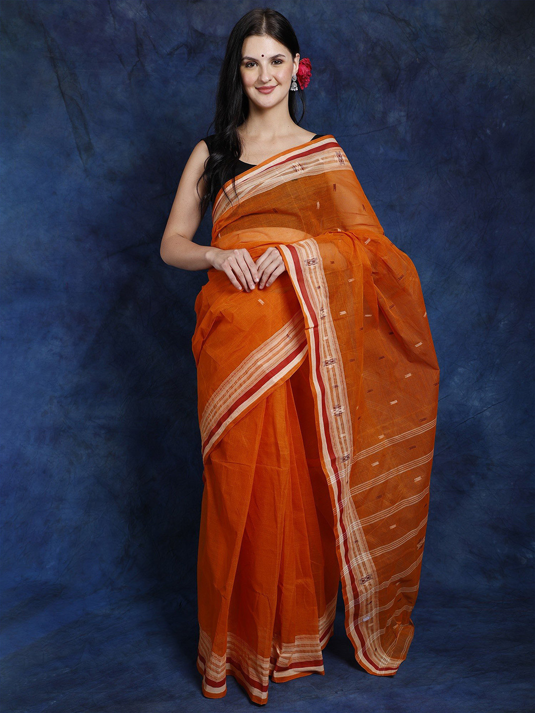 

Exotic India Pure Cotton Jamdani Saree, Orange