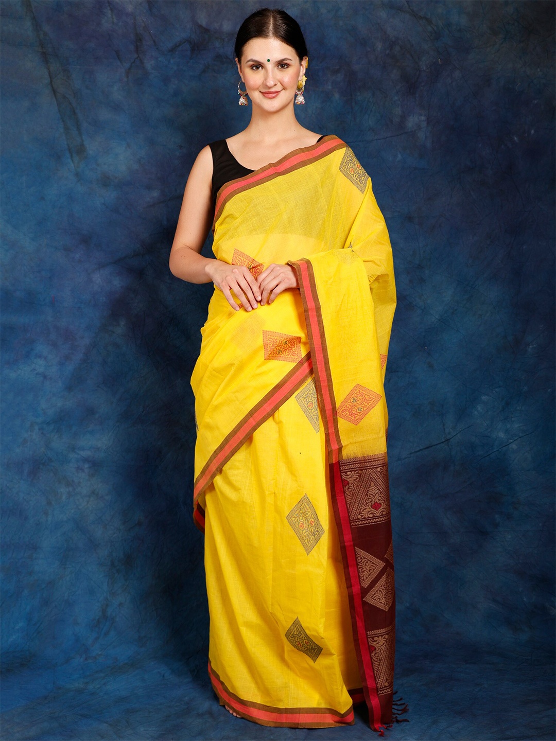 

Exotic India Ethnic Motifs Pure Cotton Saree, Yellow