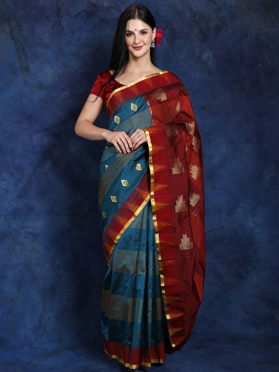 

Exotic India Woven Design Zari Uppada Saree, Blue