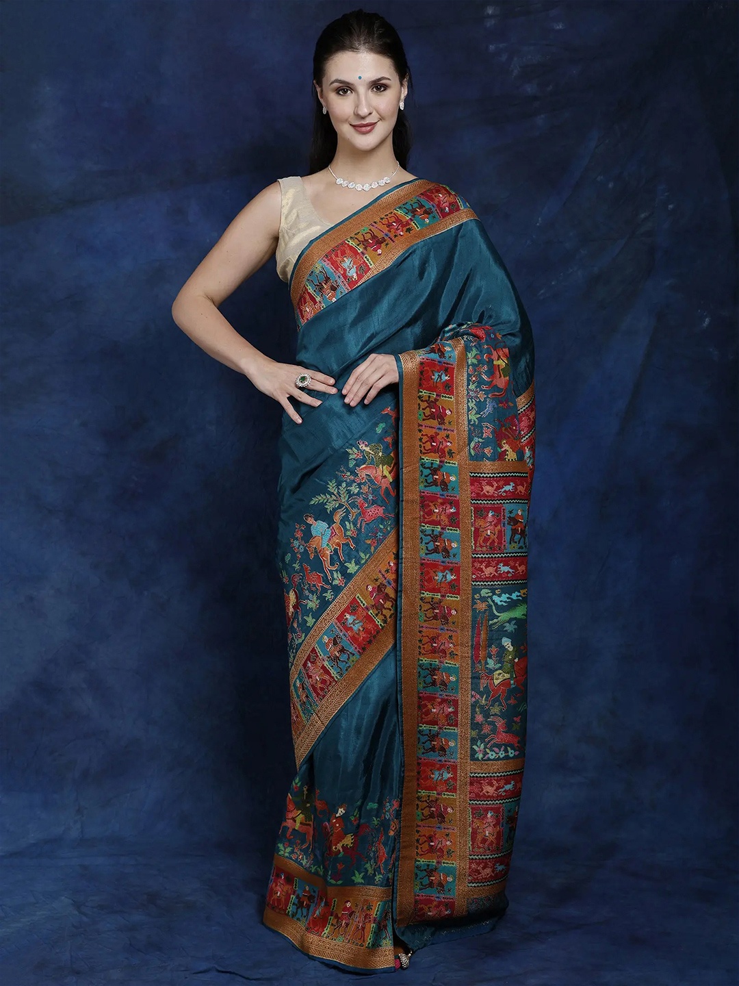 

Exotic India Woven Design Zari Pure Silk Saree, Blue