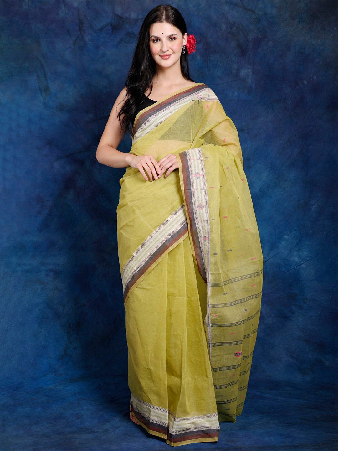 

Exotic India Pure Cotton Jamdani Saree, Green