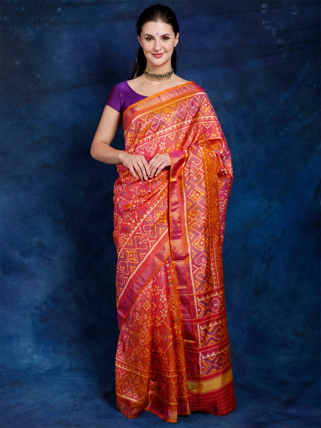

Exotic India Pure Silk Patola Zari Saree, Red