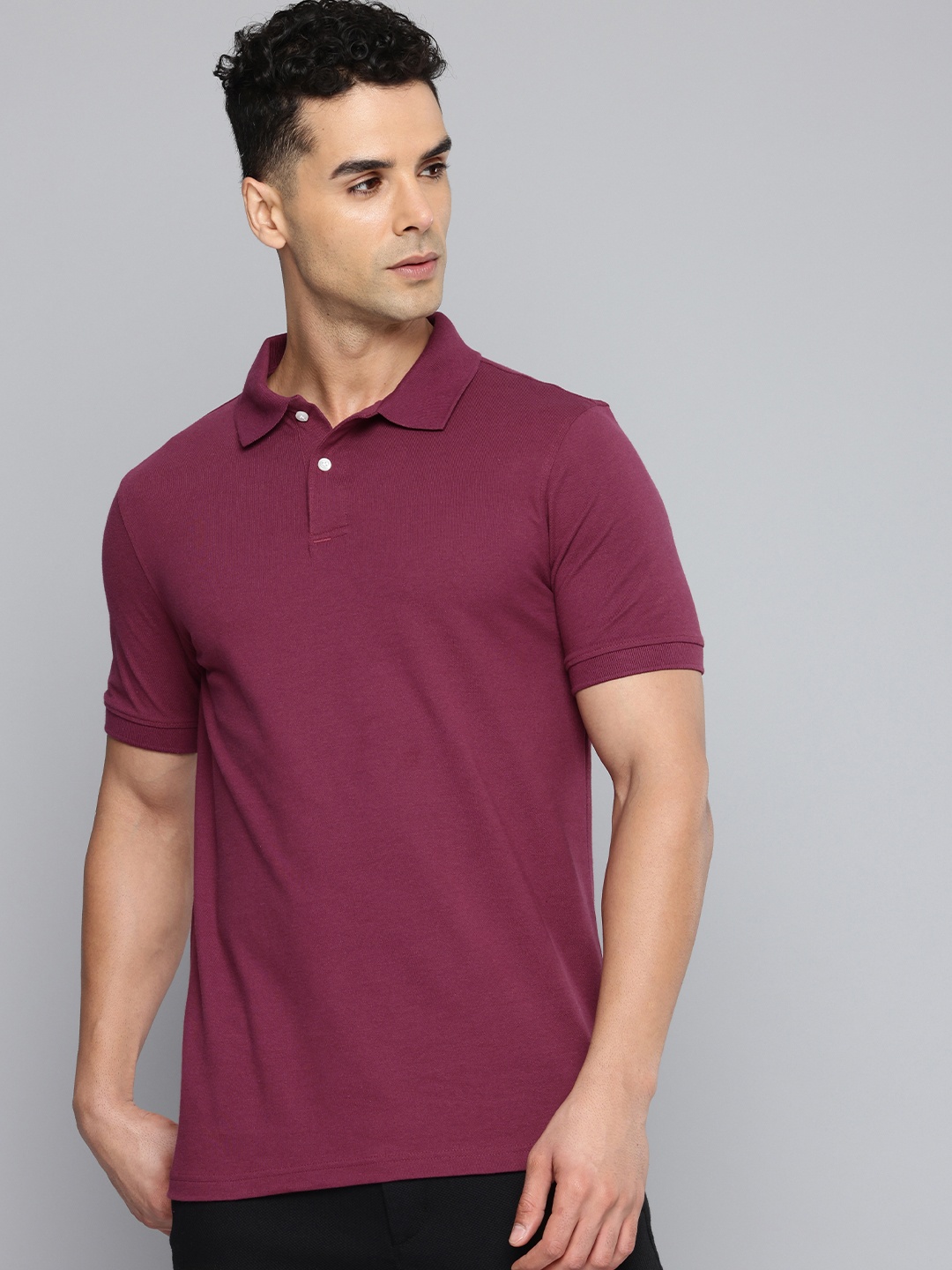 

Inesis By Decathlon Men Violet Cotton Polo Collar T-Shirt, Burgundy