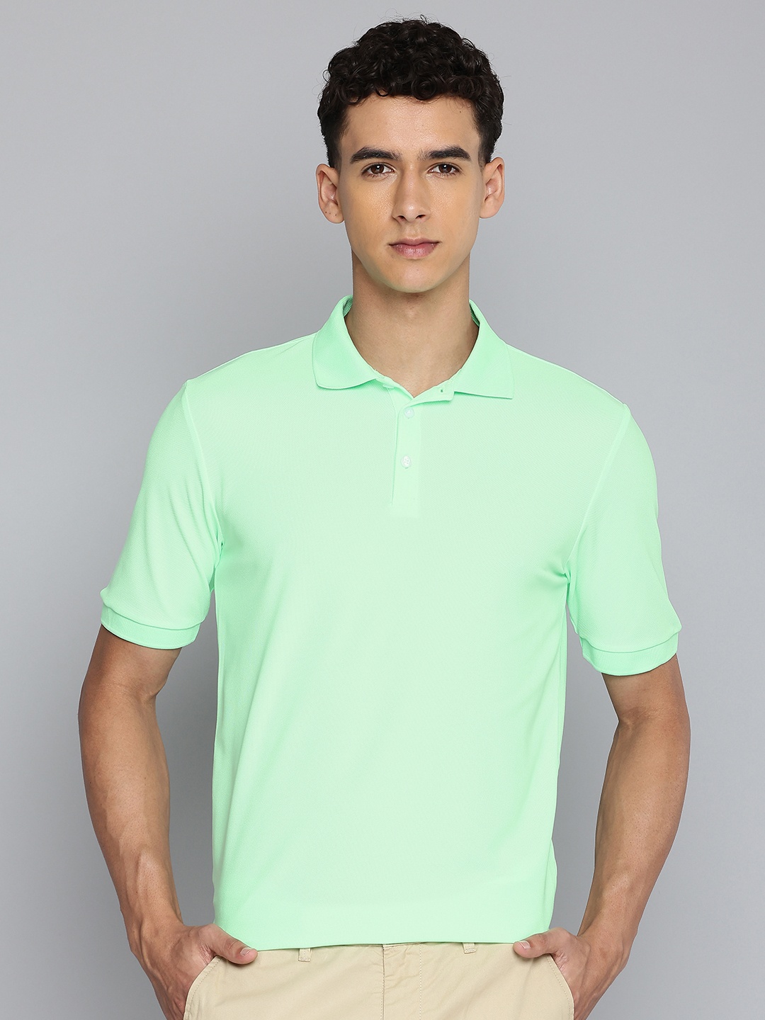 

Inesis By Decathlon Men Light Green Quick Drying Polo Collar T-Shirt