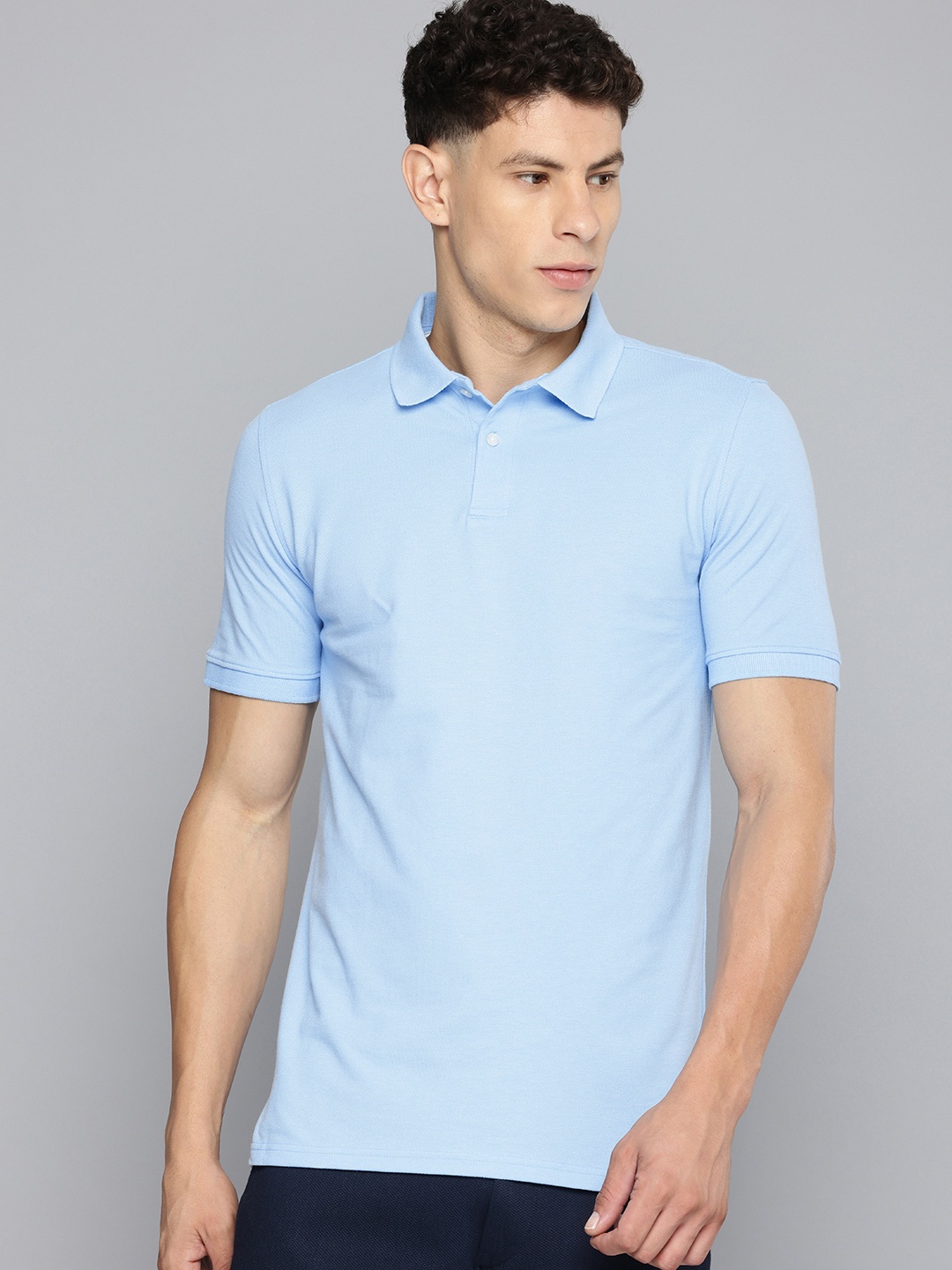 

Inesis By Decathlon Men Light Blue Cotton Polo Collar T-Shirt