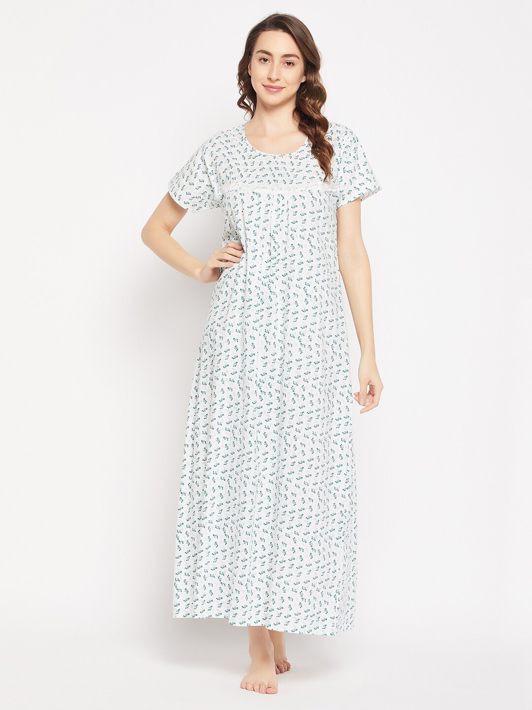 

Clovia Printed Cotton Maxi Nightdress, White