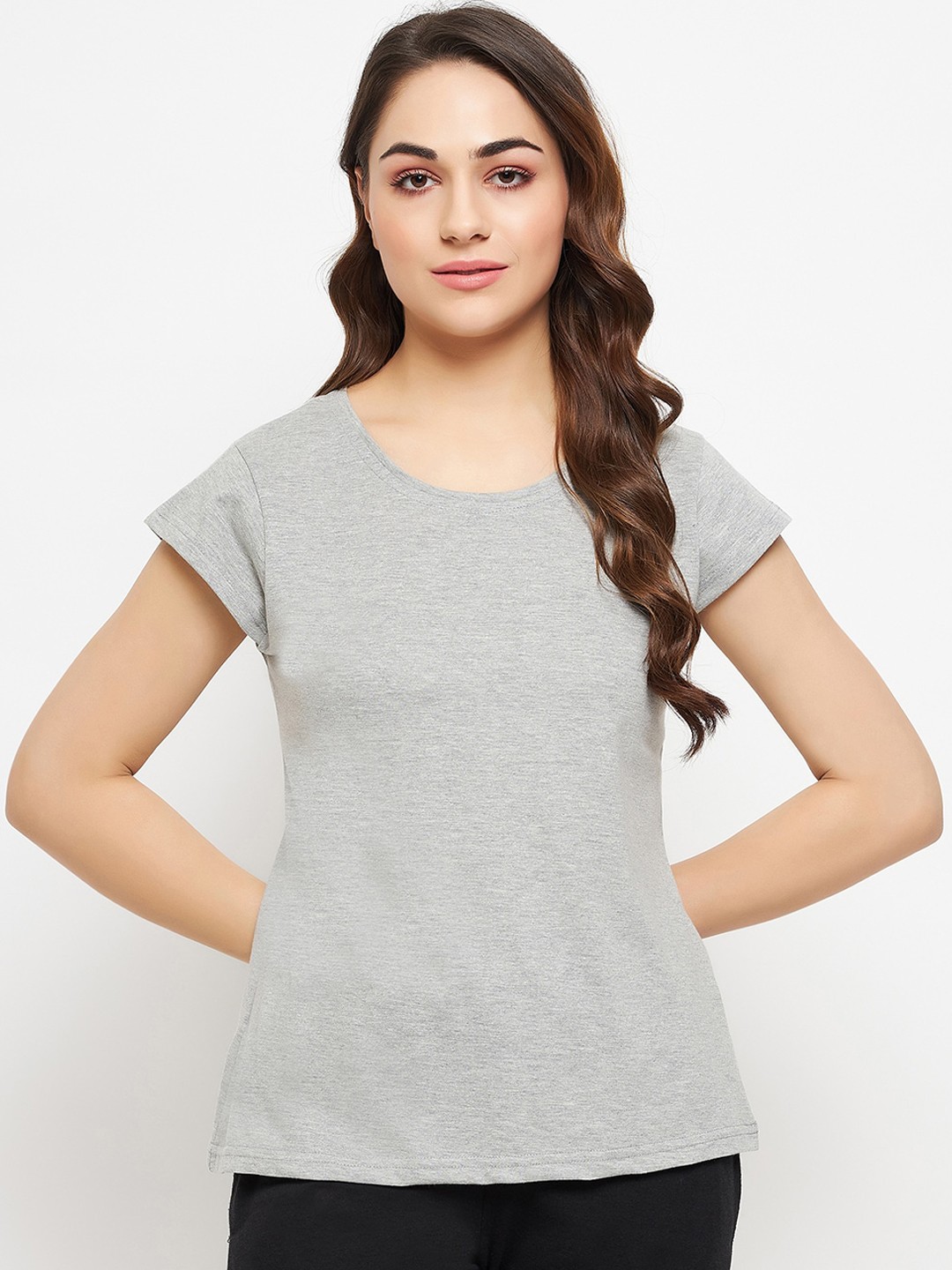 

Clovia Women Round Neck Cotton Regular Lounge Tshirt, Grey