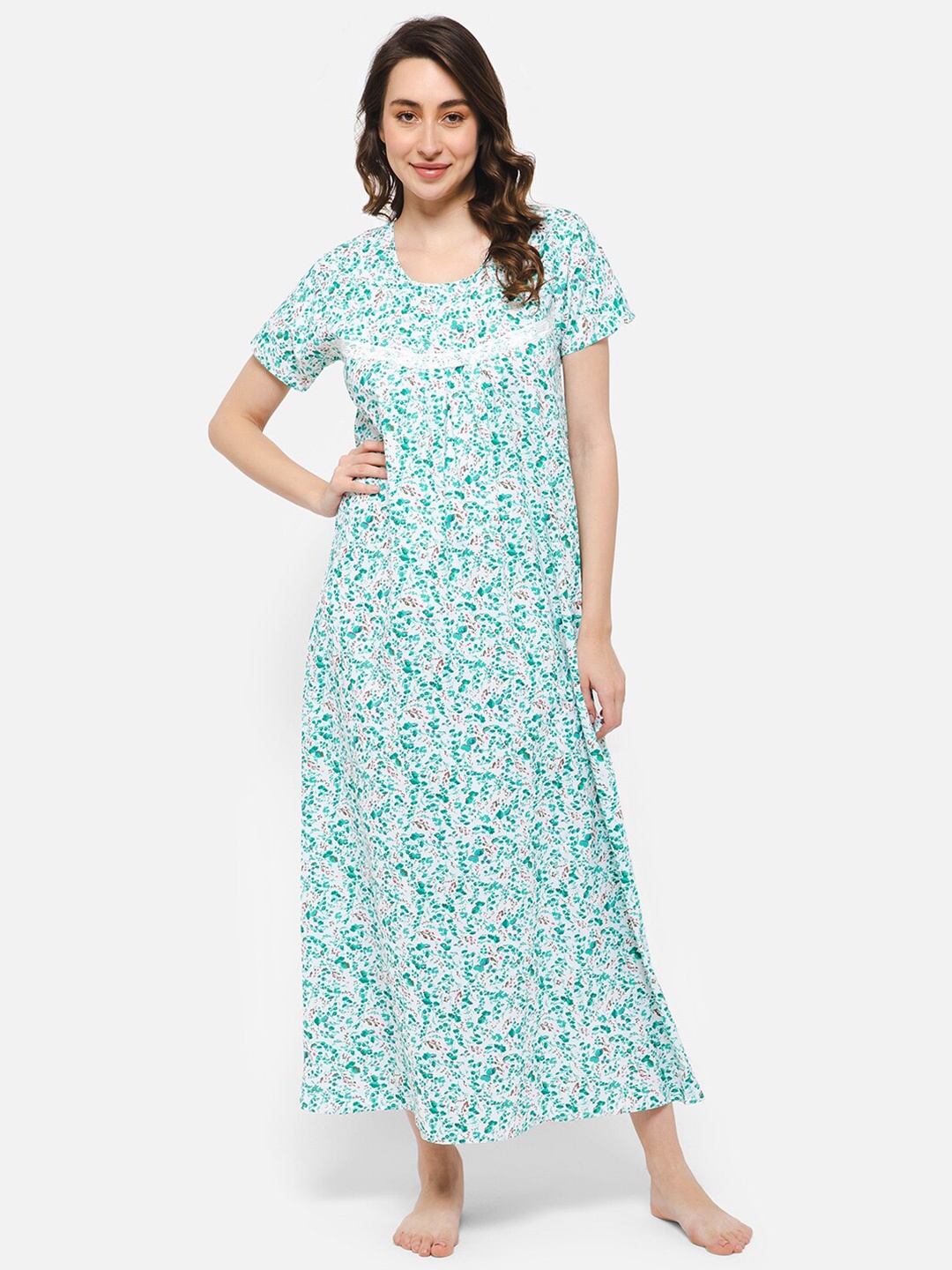 

Clovia Printed Maxi Nightdress, White