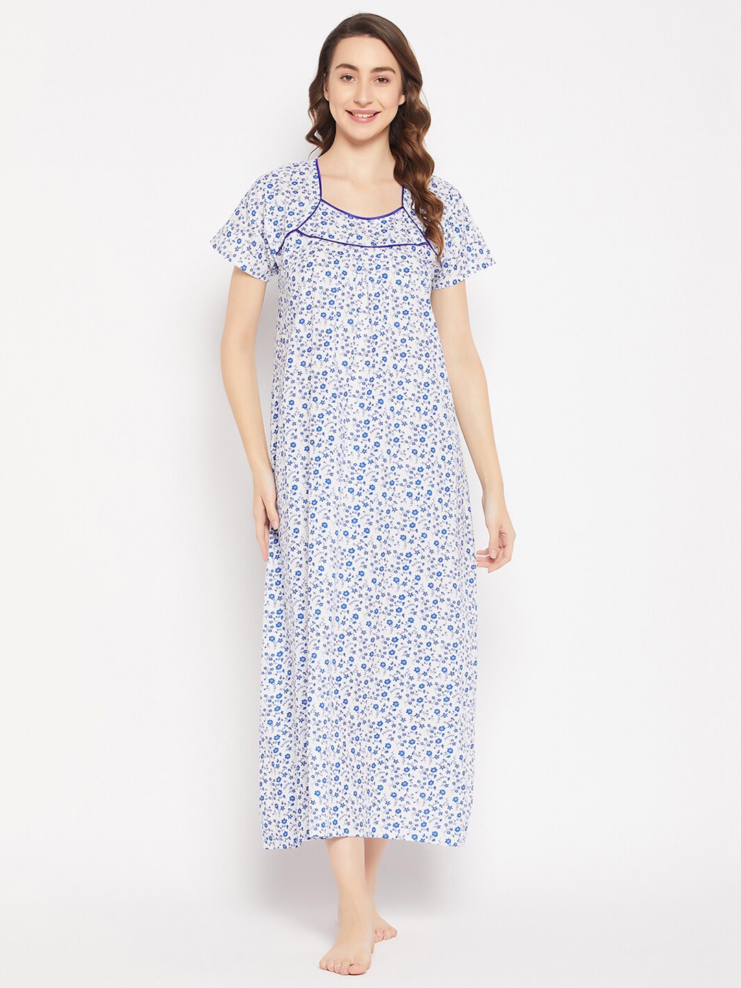 

Clovia Printed Cotton Maxi Nightdress, White