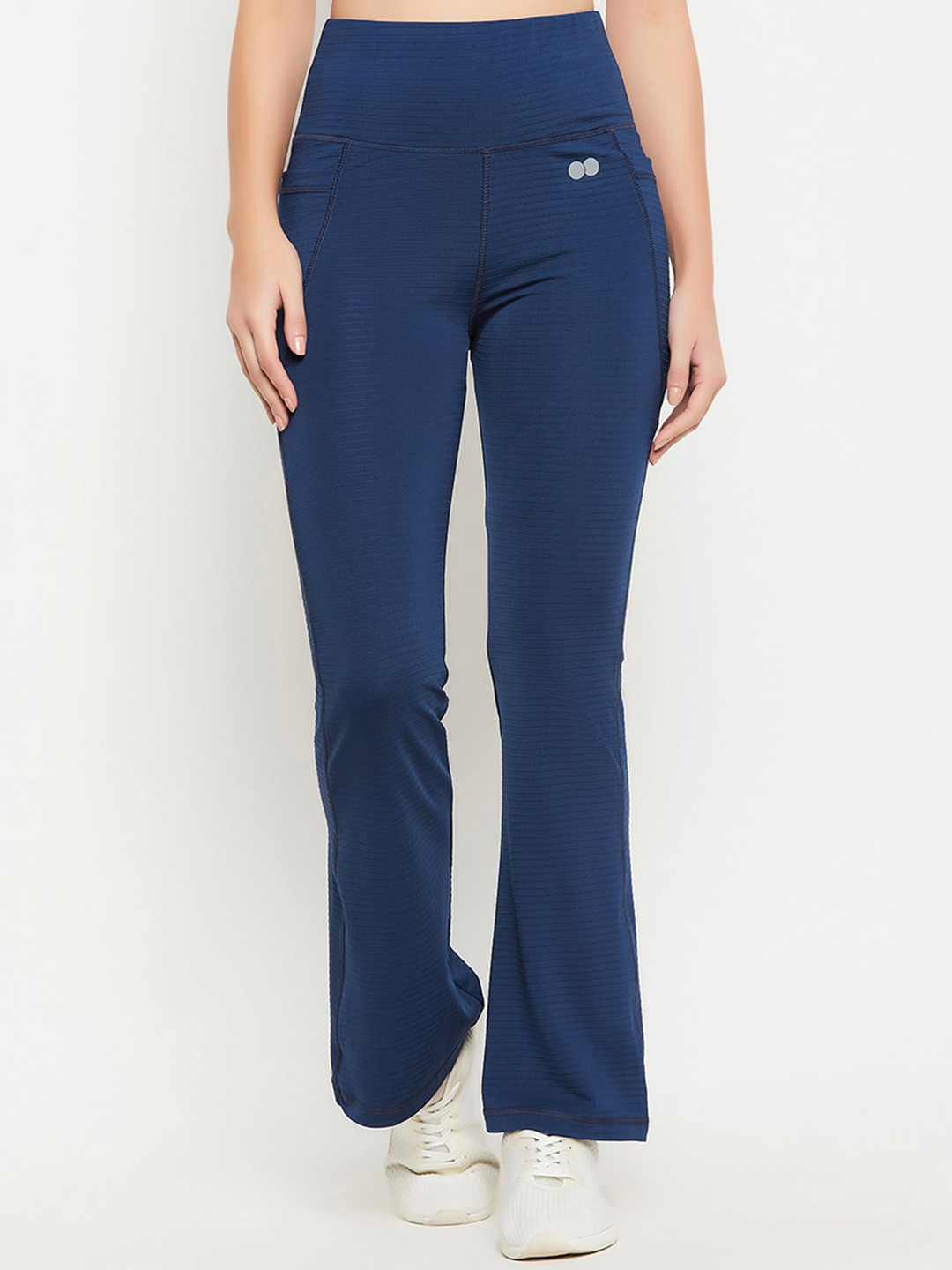 

Clovia Women Comfort-Fit High Rise Flared Yoga Track Pants, Navy blue