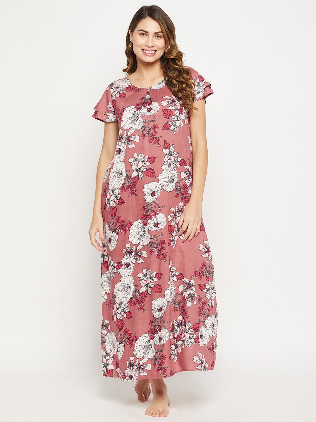 

Clovia Floral Printed Maxi Nightdress, Pink