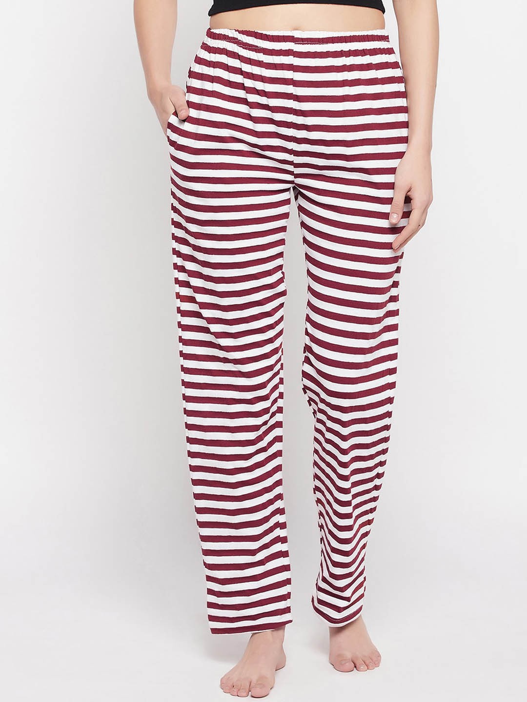 

Clovia Women Striped Cotton Lounge Pants, Maroon