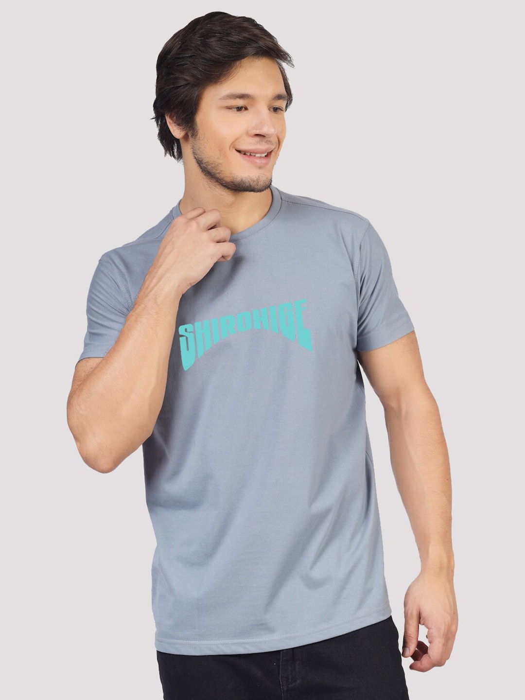 

Greylongg Typography Printed Cotton T-shirt, Grey