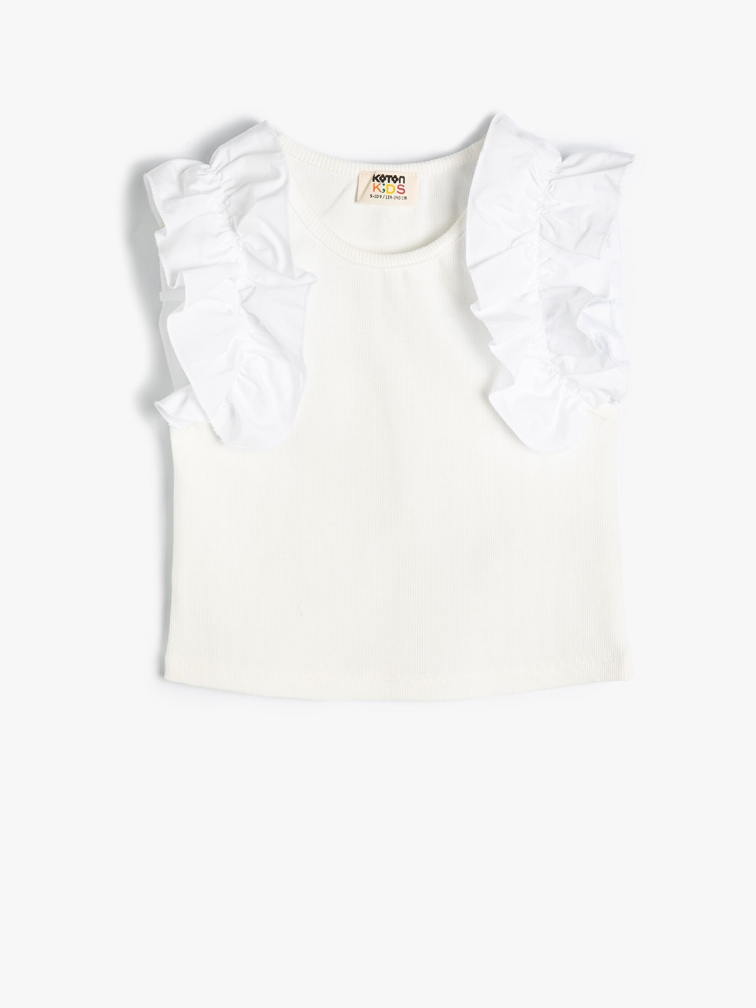 

Koton Girls Cotton Round Neck Short Sleeves Casual Top, Beige