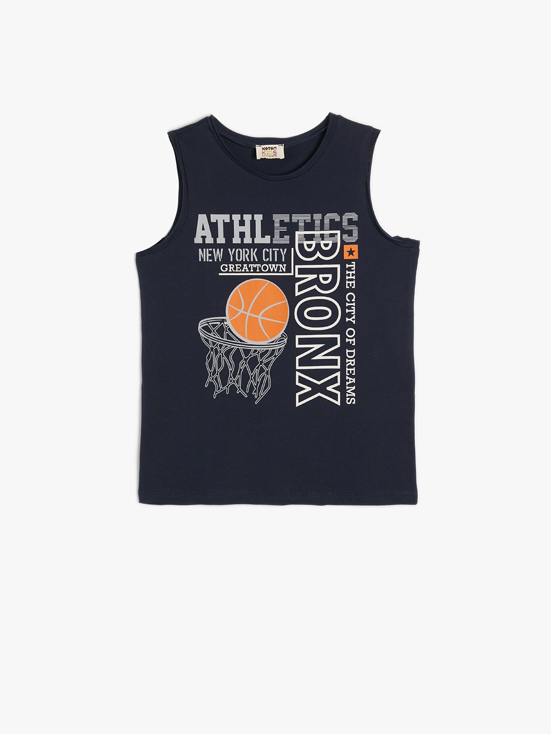

Koton Boys Printed Round Neck Sleeveless Cotton T-shirt, Navy blue