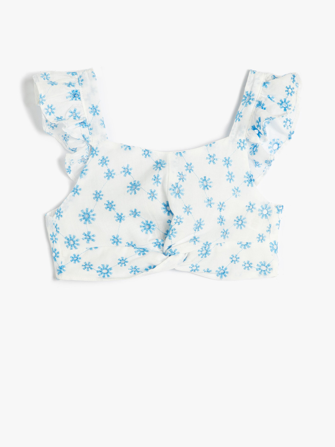 

Koton Girls Floral Printed Cotton Shoulder Straps Neck Sleeveless Casual Crop Top, Blue