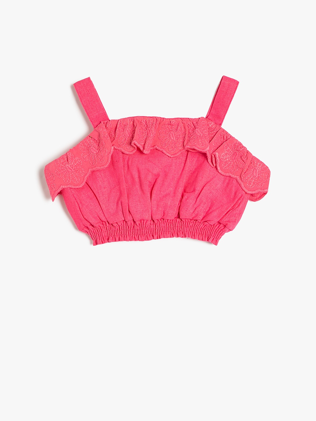 

Koton Girls Shoulder Straps Neck Sleeveless Casual Crop Top, Pink