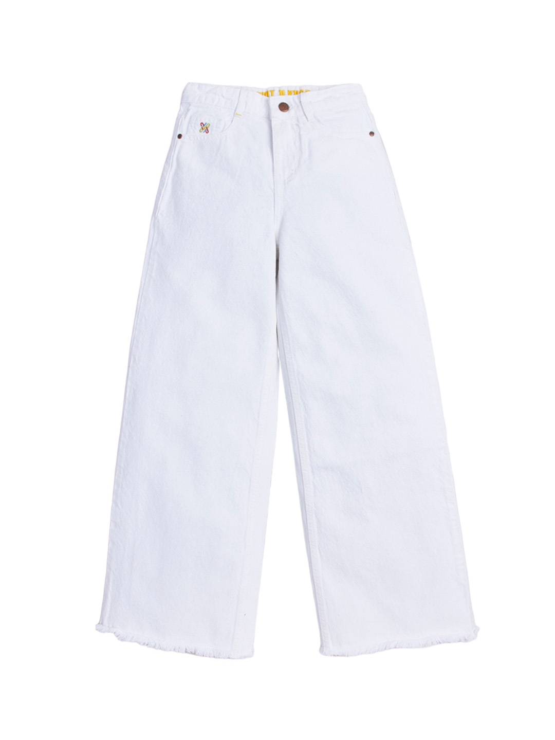 

Knit N Knot Girls Wide Leg High-Rise Clean Look Cotton Jeans, White