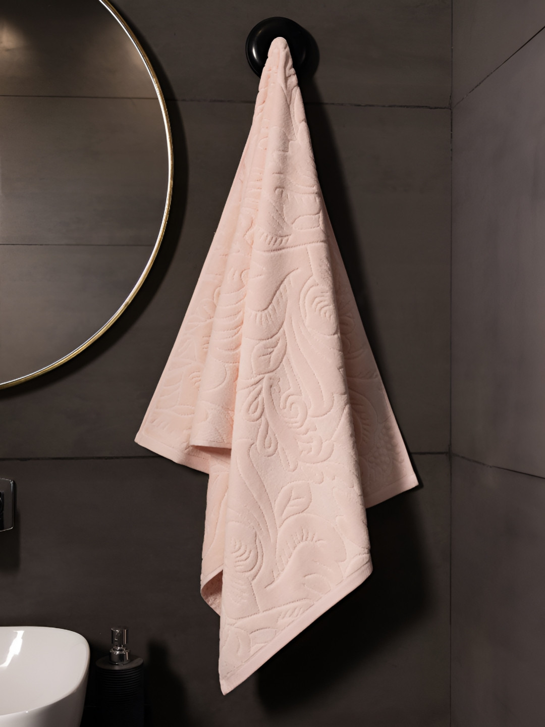 

HOUMN Pink Printed Cotton 600 GSM Bath Towel