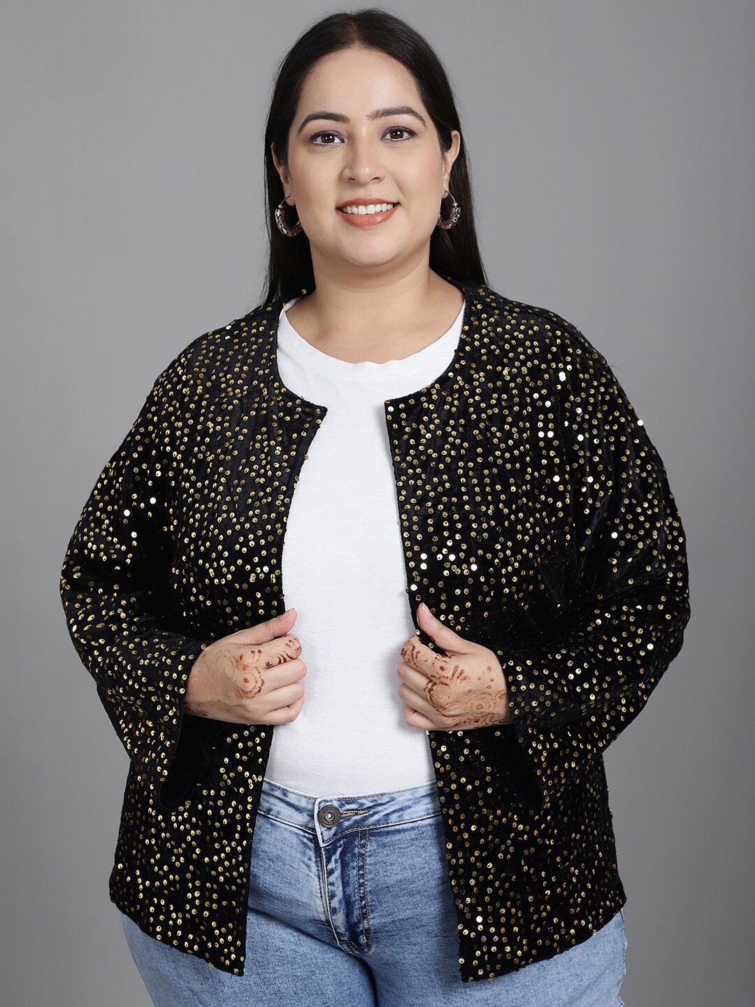 

urSense Plus Size Embellished Shrug, Black